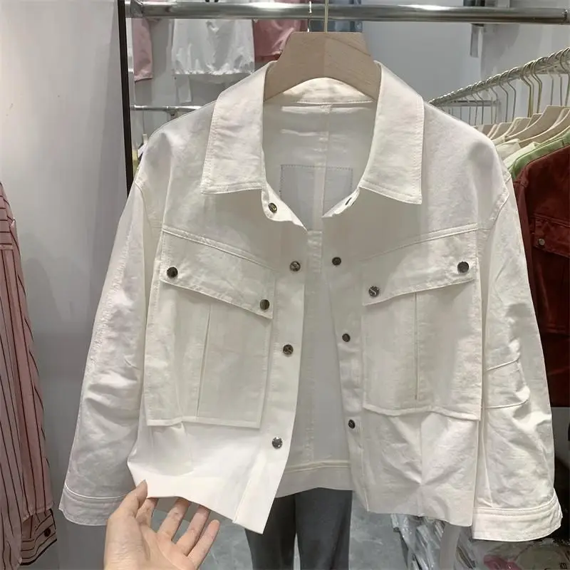 

Faionable Denim irt Jaet, женский гонконгский топ с зажимом для этикетки Sle, весна-осень, новинка Seven-Sve irt Sli, рабочая одежда