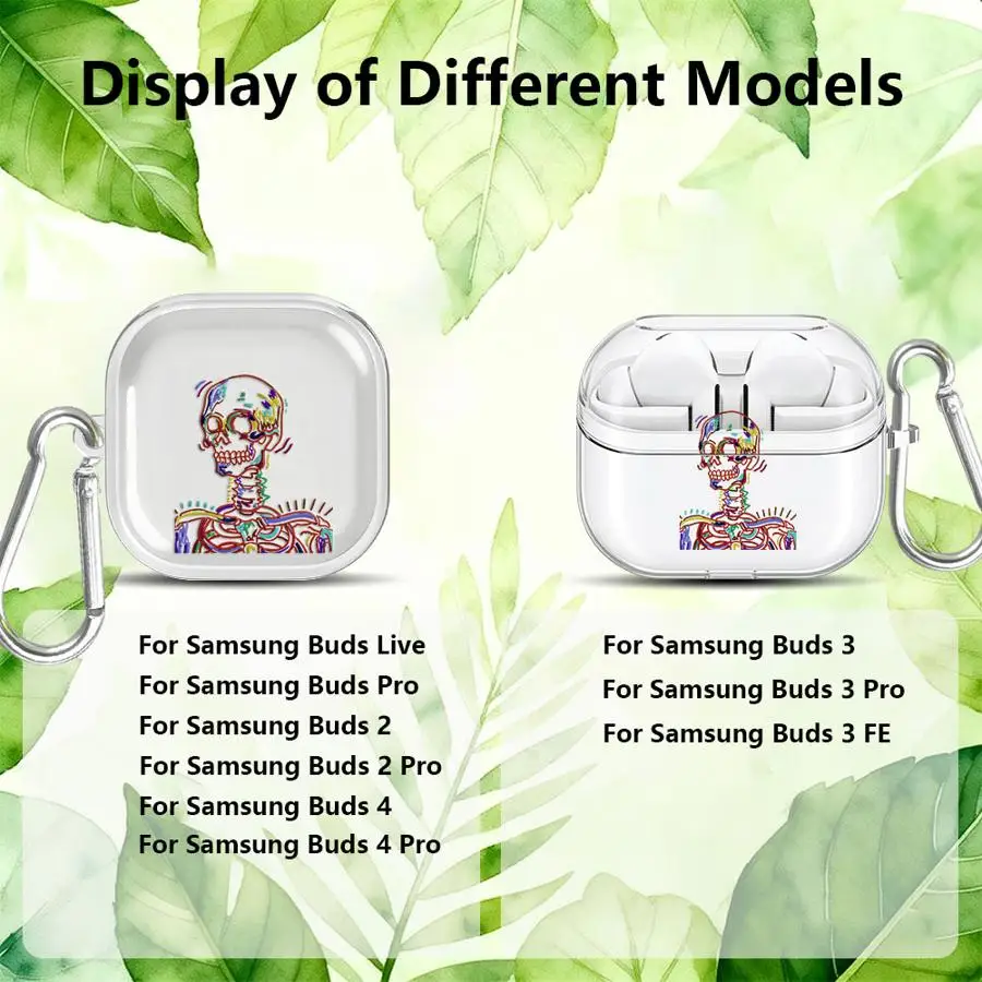 Cartoon Skeleton Case For Redmi Galaxy Buds 5 7 6 Pro 6Active 8 Lite 8Active Clear Earphone Cases Cover With Hook