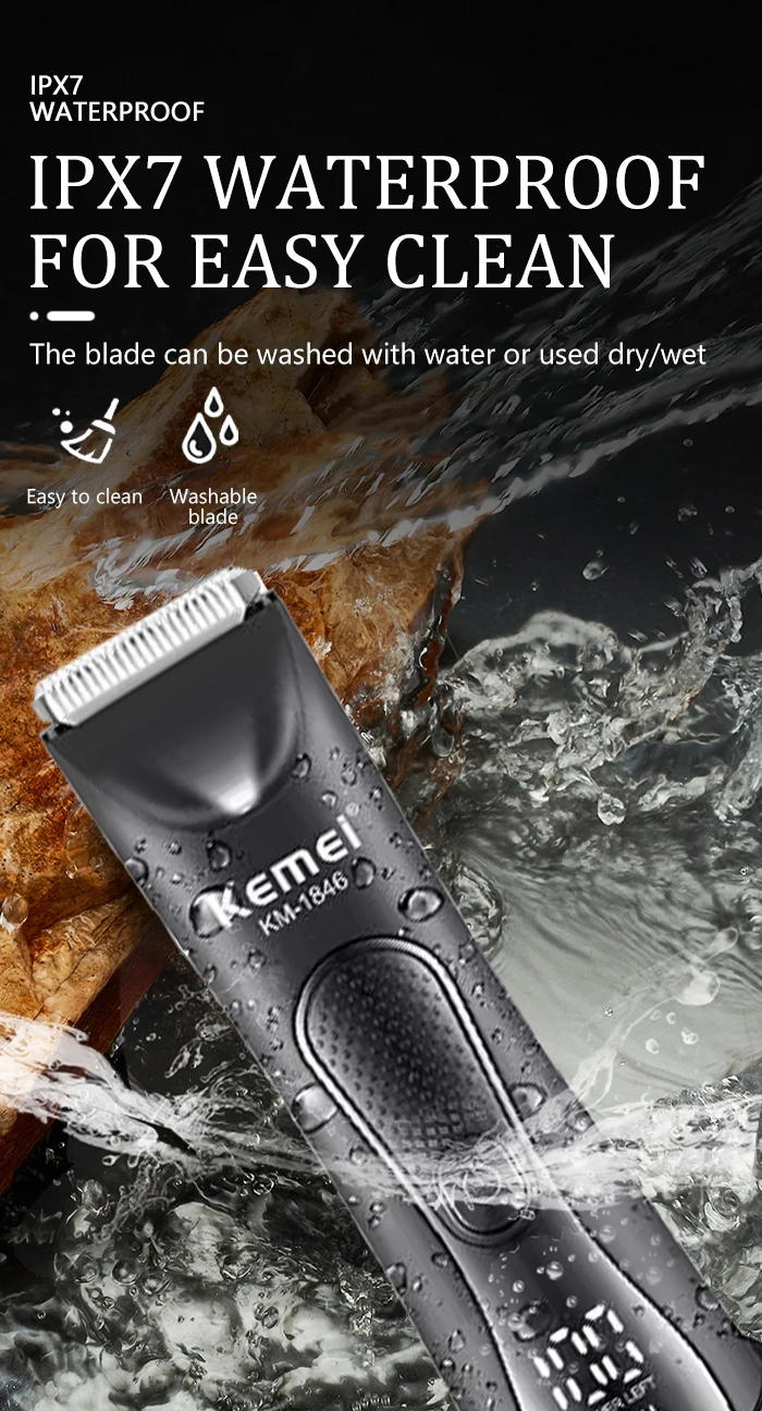Kemei KM-1846 IPX7 Wasserdichter Haarschneider für den Intimbereich Elektrischer Haarentferner mit LED-Anzeige Bikini-Rasierer – Detail 5