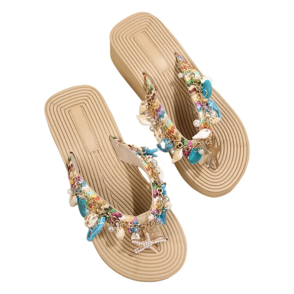 

Seahorse Bohemian Starfish Flip Flops Conch Starfish Women Shell Slippers Ocean Beach Pearl Girl Summer Sandal Vacation