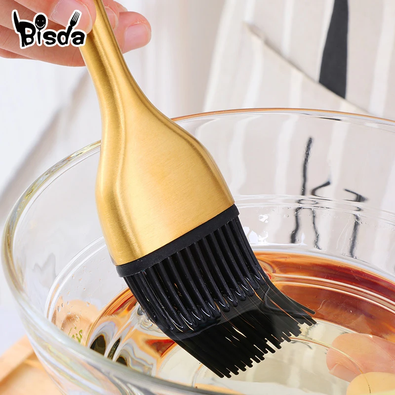 1Pc Oil brush Stainless Steel Handle Silcone Brush Gold Oil Pastry Barbecue Grill Tools Kitchen Basting Bakeware