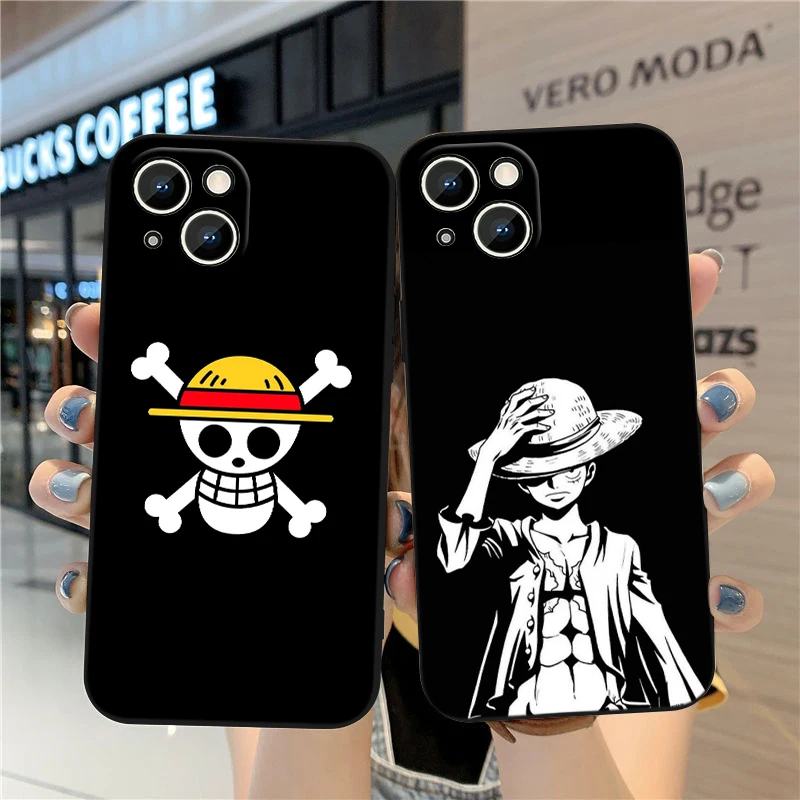 Cartoon O-ne P-ieces Luffy For Apple iPhone 15 14 13 12 Mini 11 XS XR X 8 7 Pro Max Plus Soft Silicone Black Phone Case