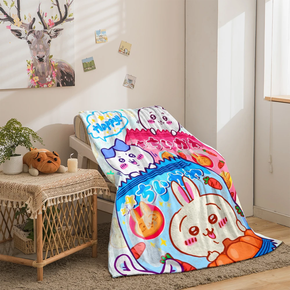 Chiikawa printed flannel thin blanket, Four seasons blanket,for sofa, beds, travel picnic blanket, gifts blankets for beds