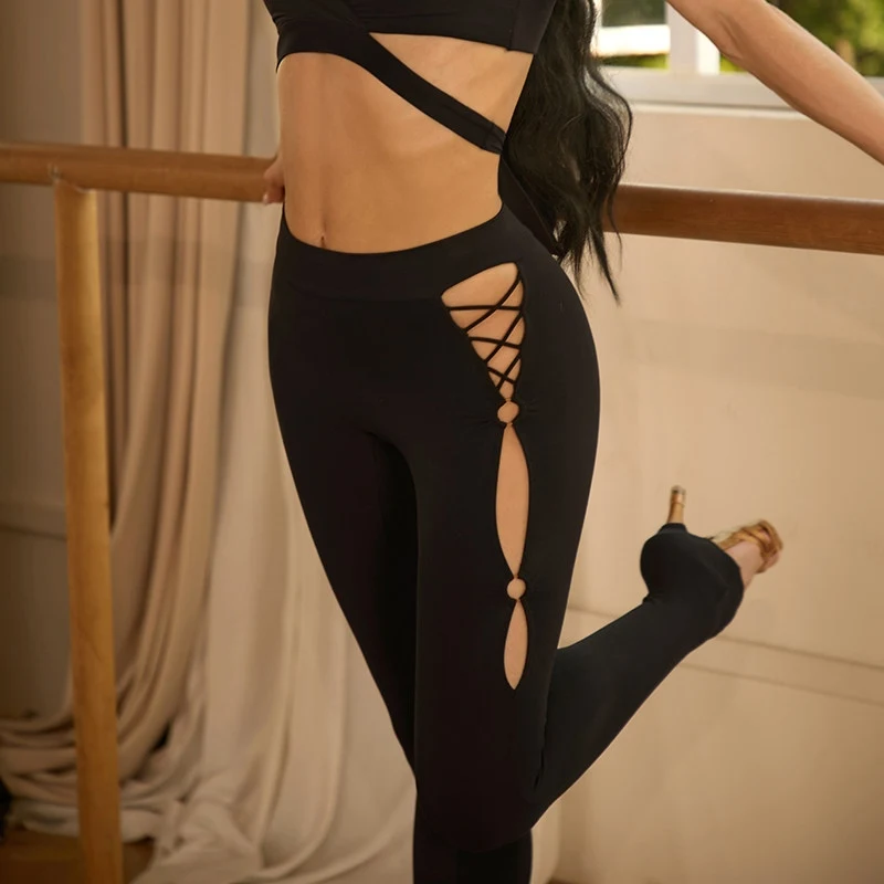 

Black Latin Dance Leggings Women Hollow Out Slit Pants Chacha Rumba Samba Dance Practice Clothes Training Wear ZYM Trousers
