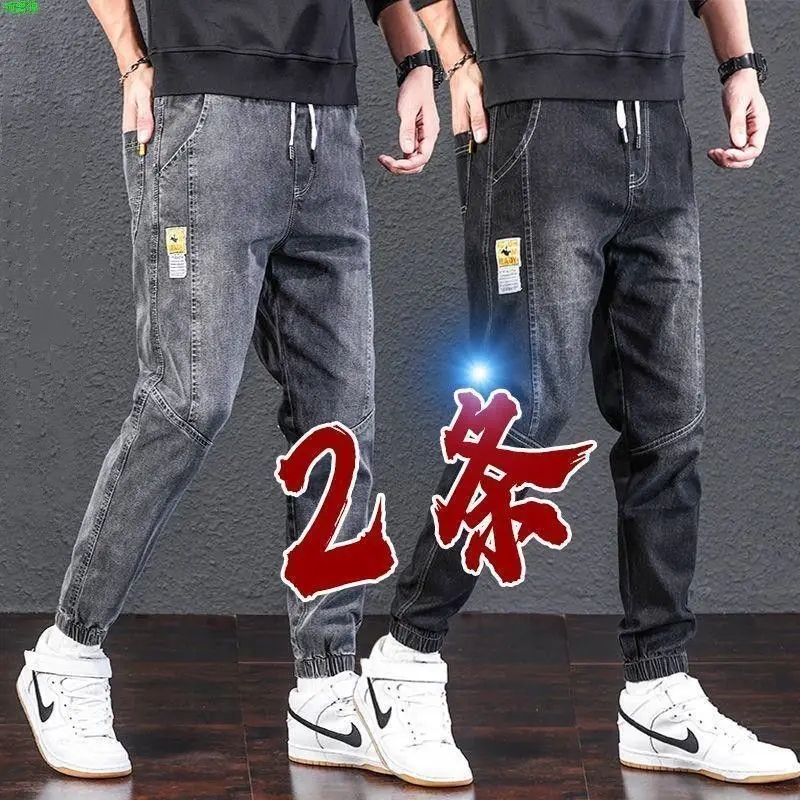 

New 2023 Men's Loose Fit Denim Work Trousers Autumn Winter Casual Warm Long Pants Cuffed Youth Faion Cotton 00% Wear Resis...