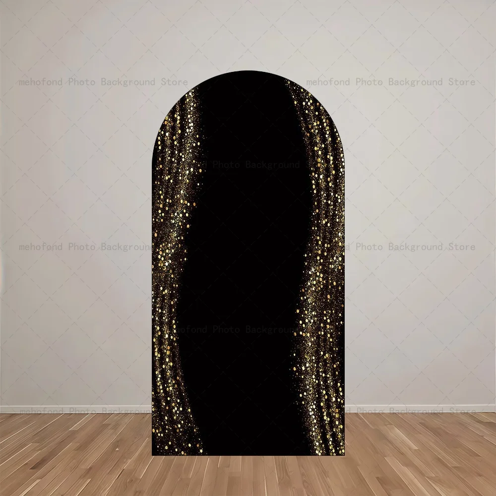 Mehofond 아치 배경 고급스러운 분위기의 블랙 골드 컬러 어린이 아기 생일 파티 장식 스튜디오 사진 배경