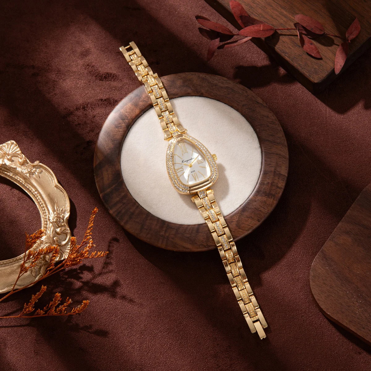 ساعة يد نسائية أنيقة - ساعة كوارتز ريترو على شكل دمعة كوارتز بمينا روماني بتصميم علامة تجارية فاخرة وإكسسوارات عطلة هدية #5