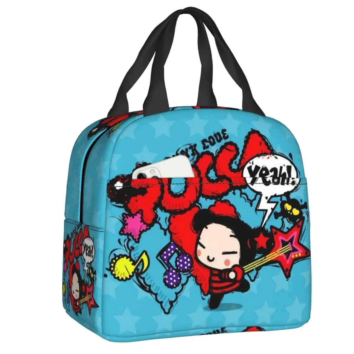 Cartoon Anime Pucca Insulated Lunch Bag for Women Resuable Thermal Cooler Food Lunch Box School Work Picnic Tote Bags