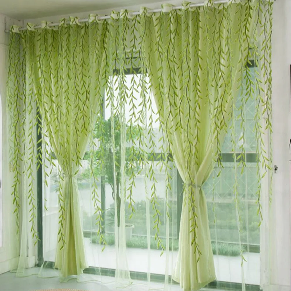 Luxury Willow leaf Embroided Tulle Curtains double layers For Living Room  Window Home Bedroom Pure Color Voile Drapes Valances