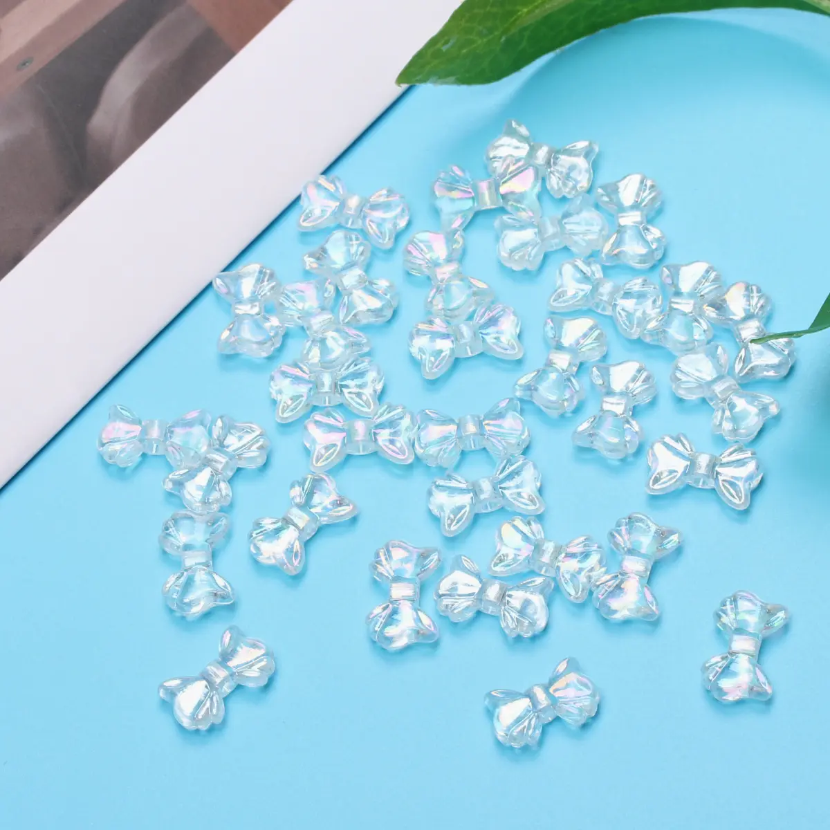 30Pcs 8.7 * 14.7mm Acrylic Transparent Colored Bow Beads DIY Fashionable Necklace Bracelet Jewelry Earrings Keychain Creativity