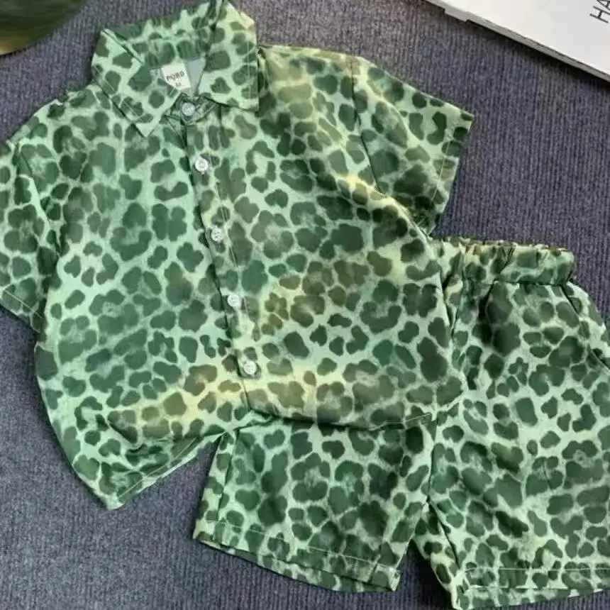 New Boy 2 pcs Clothing Set Leopard  Kids Clothes Suits Children Clothes Sets Baby Outfits Summer 26-023