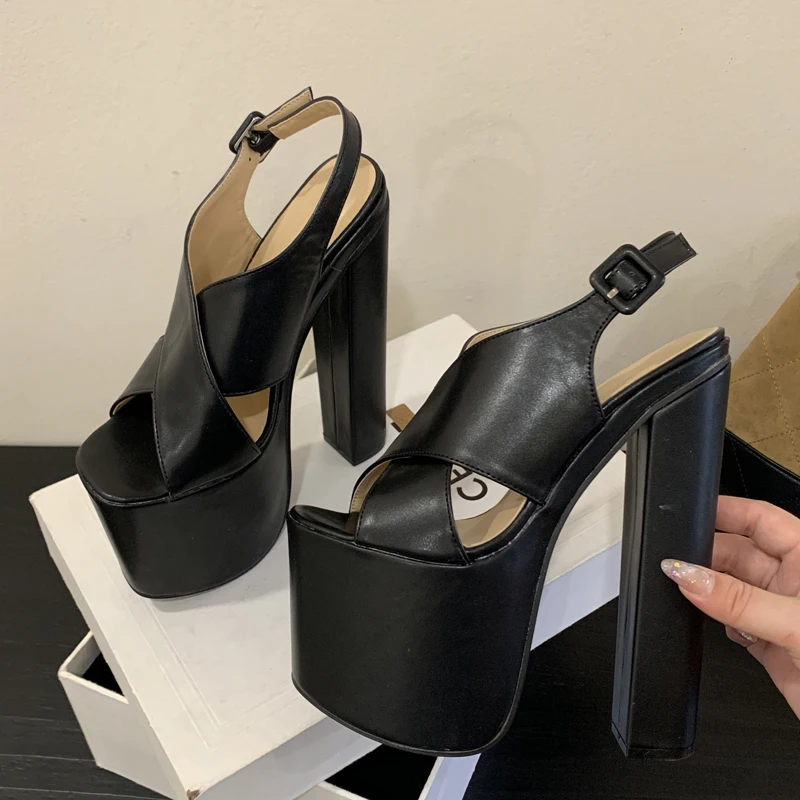 Eilyken 2027 New Summer Chunky Platform Open Toe Sandals Women Fashion Square Heels Buckle Strap Gladiator Shoes image 2