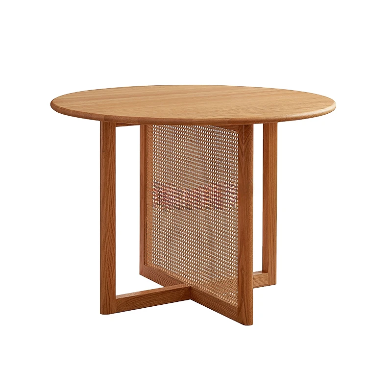 Retro Solid Wood Rattan Dining Tables and Chairs Set Household Small Apartment round Dining Table