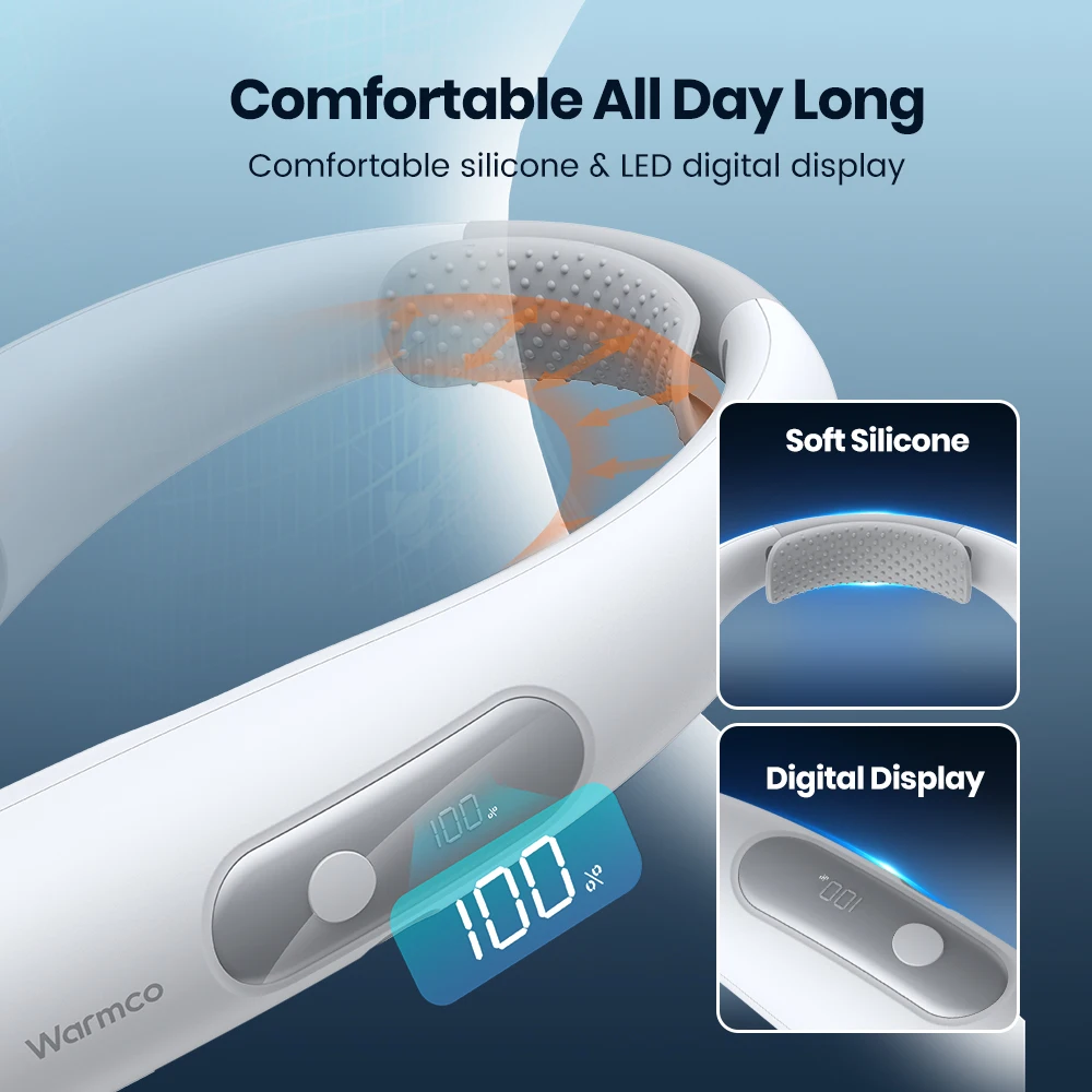 مروحة رقبة محمولة Warmco بقدرة 10000 مللي أمبير في الساعة - مروحة شخصية قابلة لإعادة الشحن بـ 4 سرعات مع 360 درجة °   تبريد، مروحة يمكن ارتداؤها على مدار 24 ساعة للمكتب/صالة الألعاب الرياضية