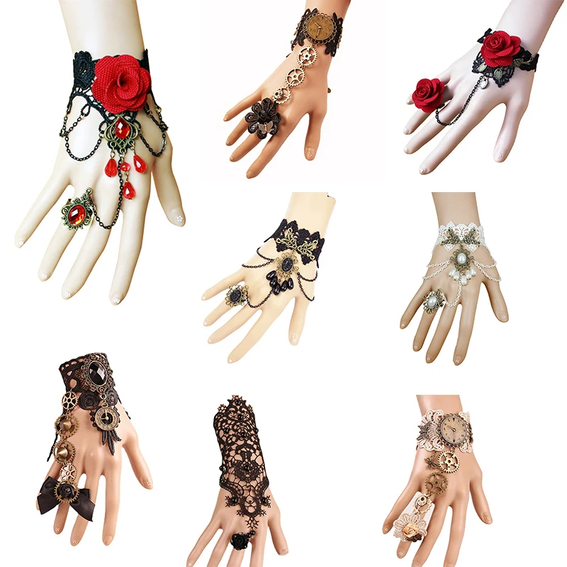 Vintage Steampunk Gloves Lace Handwear Women\'s Wrist Cuff Gear Girls Vintage Bracelets Costume Jewelry Accessories