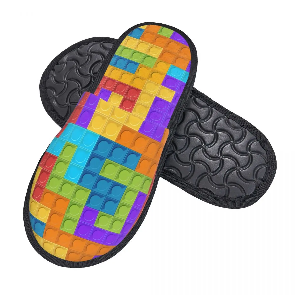 Colorful Building Plastic Brick Toy Blocks Patterns Guest Slippers for Hotel Women Custom Print House Slipper