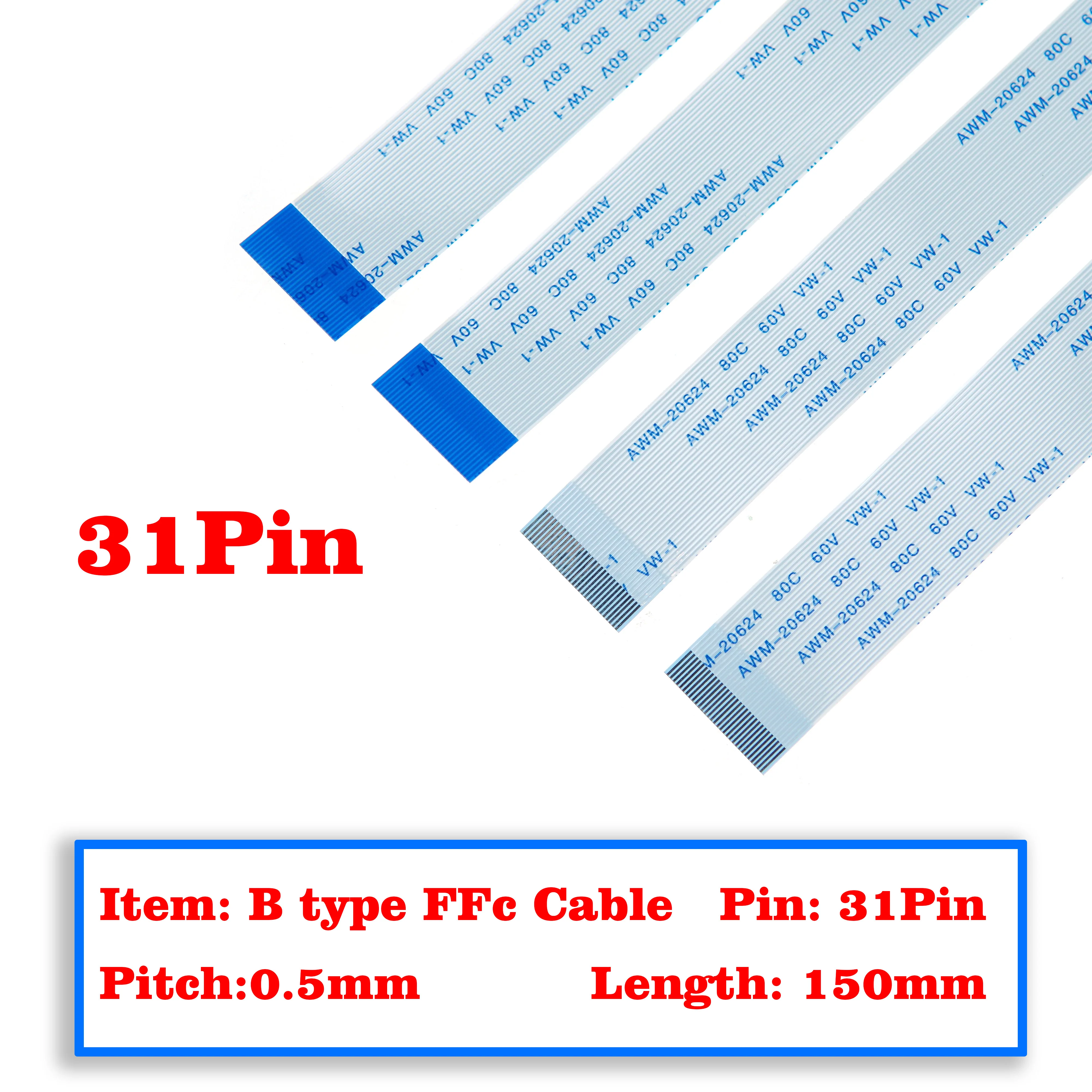 High Quality AWM 20624 80C 60V VW‑1 31Pin 0.5mm Pitch Type B FFC Flexible Flat Cable 150mm Long Customizable