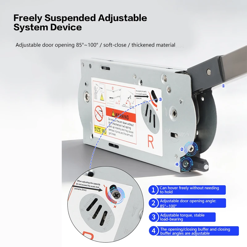 Adjustable Hydraulic Gas Spring For Cabinet Upward Folding Door With Soft Close And Stay Put Function Support Rod Heavy Duty