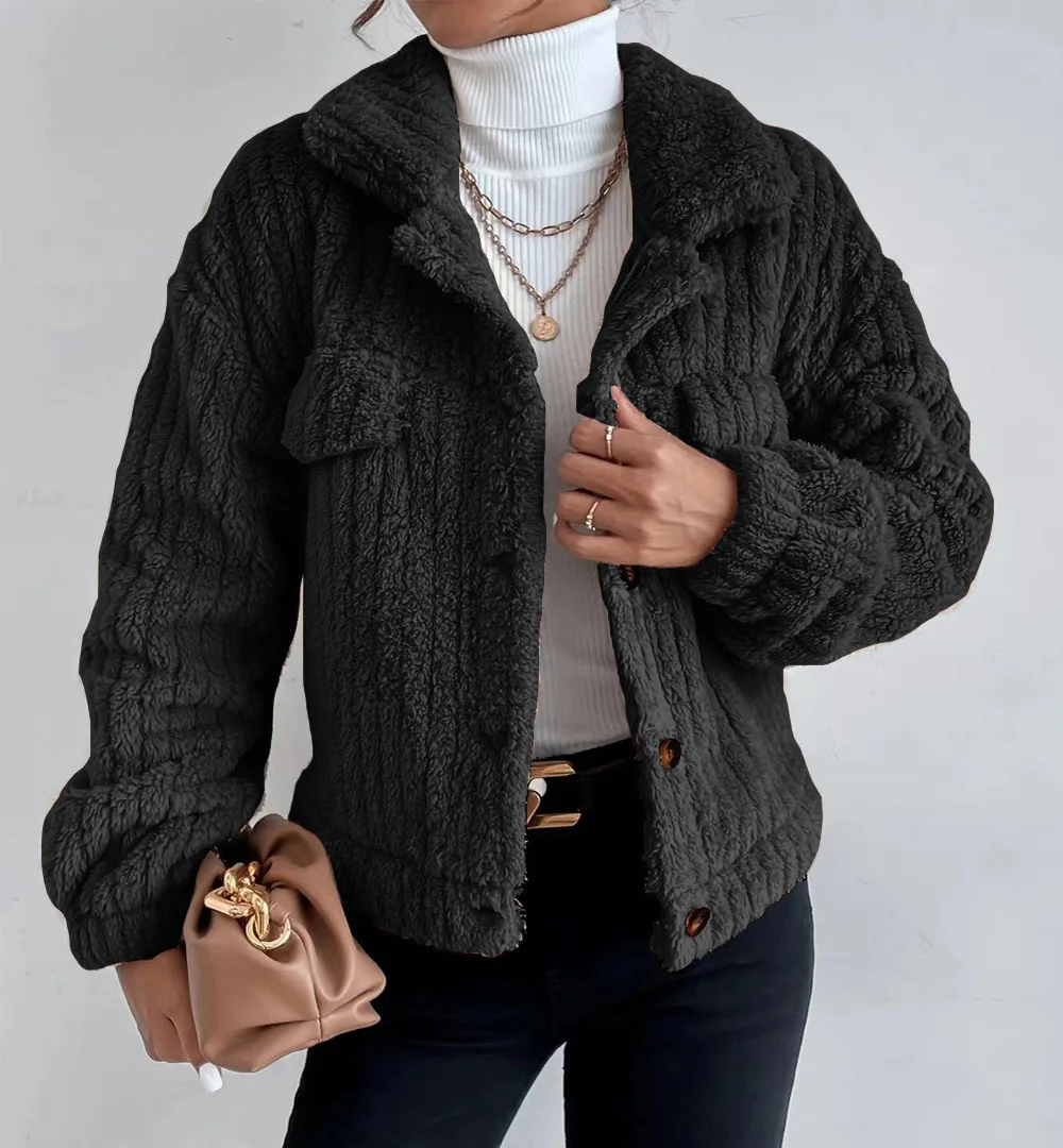 Thickened Plush Jacket for Women, Lapel, Casual Fashion, Light Luxury, Comfortable, New, Autumn and Winter, 2024