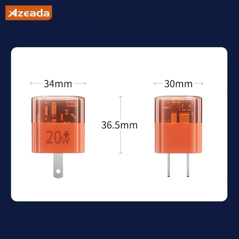 USB C 비즈니스 충전기 PD 고속 충전 블록, C타입 벽 충전기, 투명 전원 어댑터, 아이폰 충전기 호환 가능, US 20W