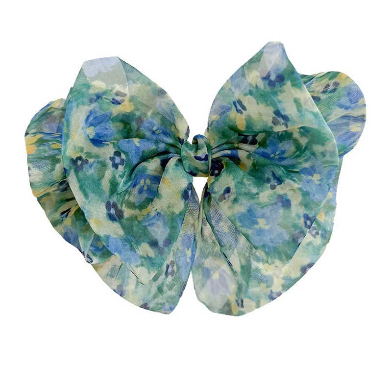 Small Floral Hair Claw Clip Butterfly Bow Ponytail Holder Volumizing High Density for Women Boho Daily Use Green view 5