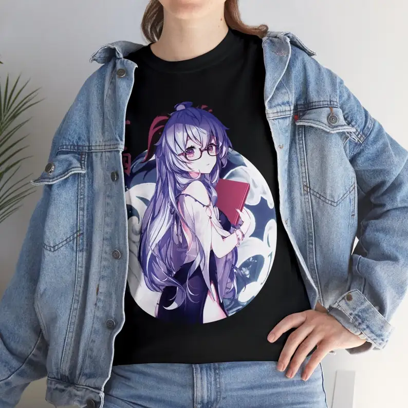 Ganyu Genshin Impact Aesthetic Anime Vaporwave Tee-shirt unisexe en coton rapCotton