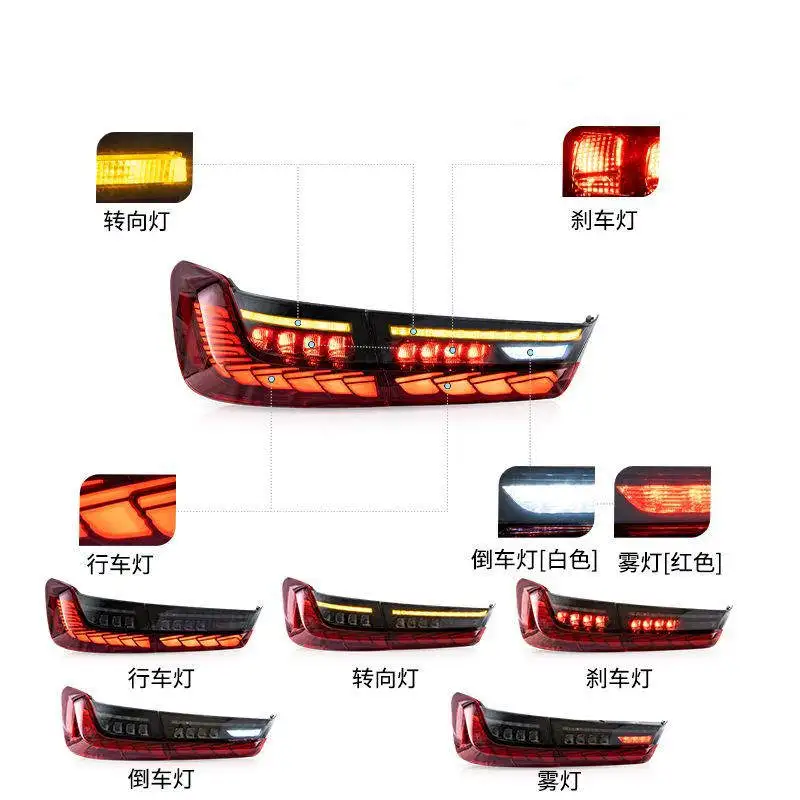 1 Set Car Taillight Assembly For BMW 3 Series G20 2019-UP Red Fog Light White Reverse Light Streamer Turn Signal Indicator