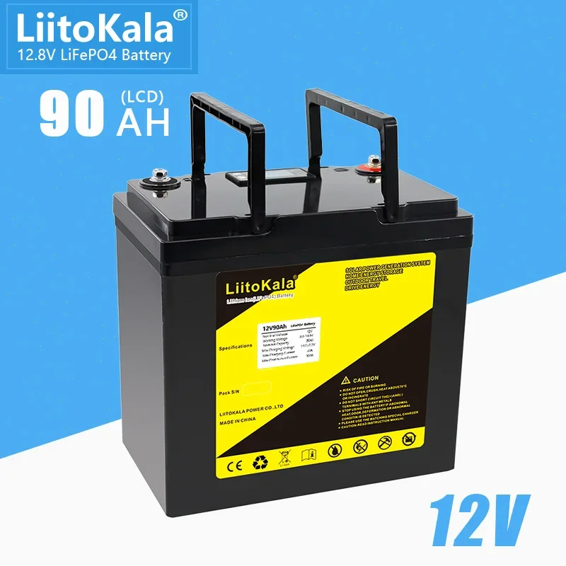 LiitoKala 12V 90Ah LiFePO4 Battery 12.8V Power Bank 4000Cycles For RV Campers Golf Cart Off-Road Off-grid Solar Wind