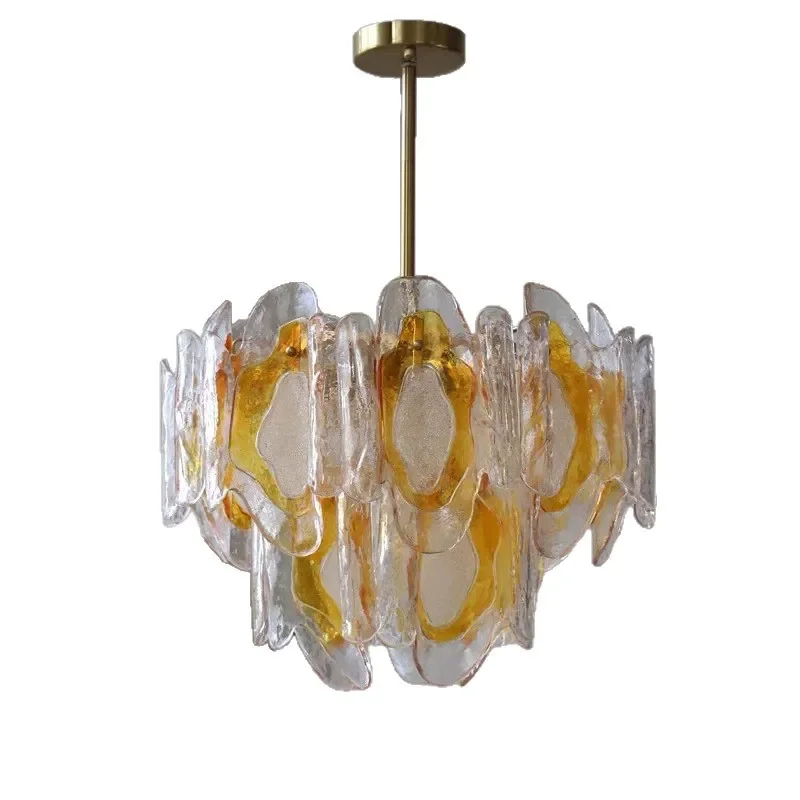 Retro French American Amber Art Glass Chandelier Transparent Pendant Light for Bedroom Dining Room Living Room Decor