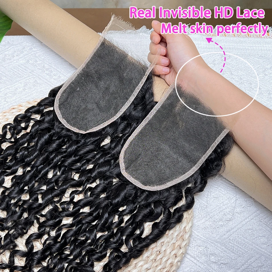 Pixie Curly 4x6 HD Lace Closure Human Hair Deep Part Bleached Knots Invisible Lace #1B Natural Color 100% Raw Virgin Human Hair