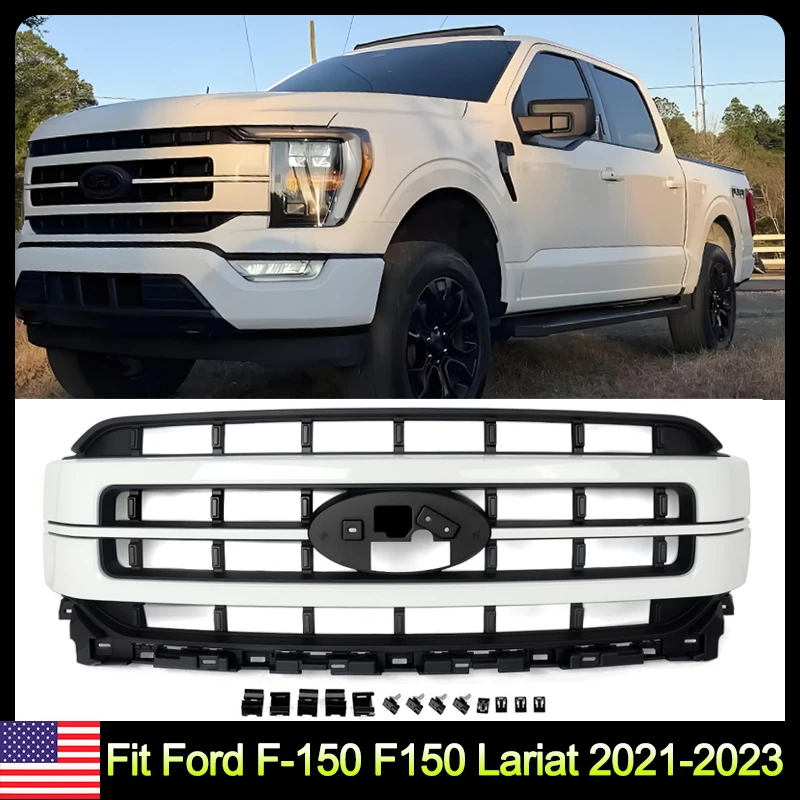 Magickit Lariat Style Racing Grills Honeycomb Front Bumper Upper Radiator Grille For Ford F-150 F150 2021-2023 Car Accessories