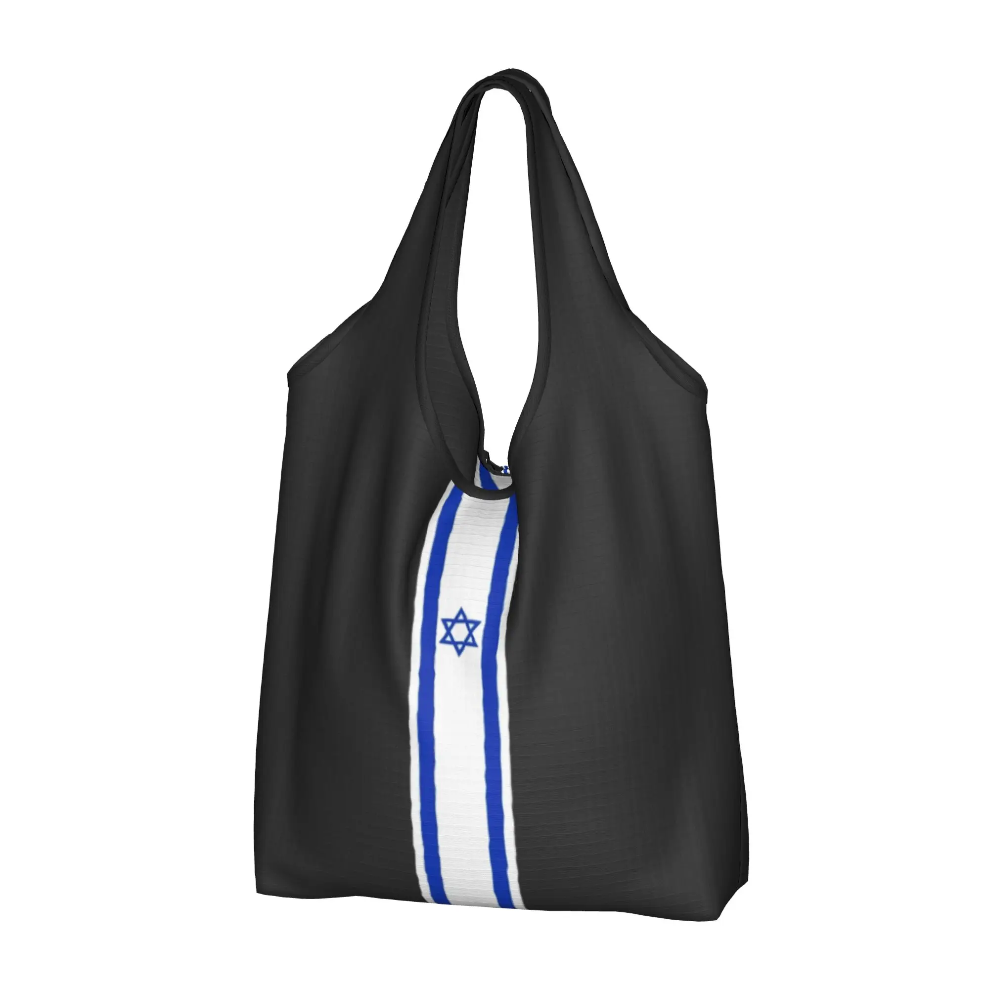 Israel Stripe Flag Groceries Shopping Bag Custom Shopper Shoulder Tote Bag Large Capacity Portable Emblem Nation Handbag