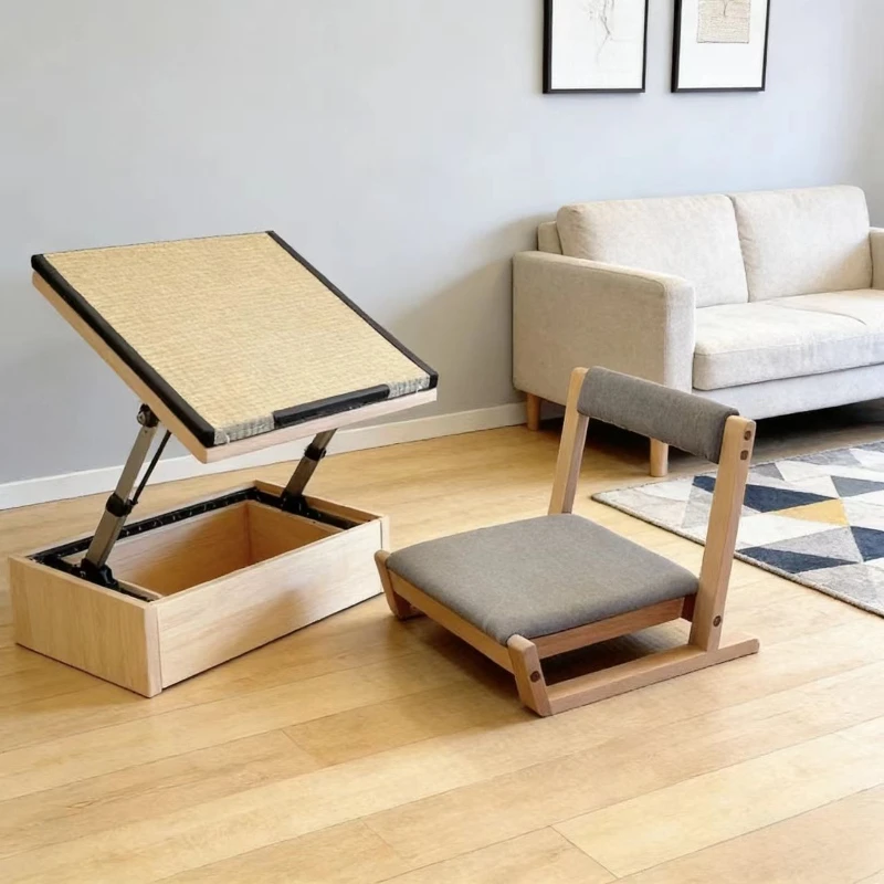 

Japanese Solid Wood Tatami Seat Bed Backrest Legless Chair Mortise and Tenon Tea Room Stool Bay Window & Kotatsu Lounge Chair