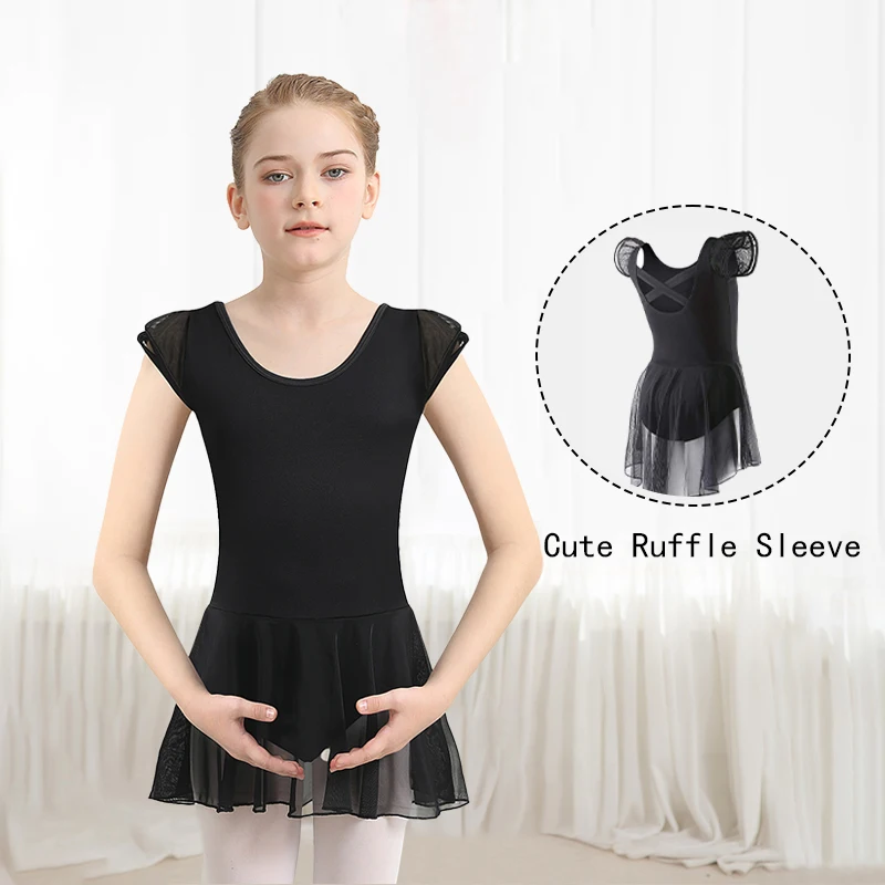Maillots de Ballet para Niñas Pequeñas con Mangas con Volantes y Espalda Cruzada para Presentaciones de Danza