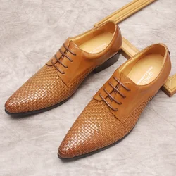 Handmade Oxford Men Casual Shoes Genuine Cow Leather Business Men Dress Shoes Black Brown Lace Up Wedding Braid Formal Shoe