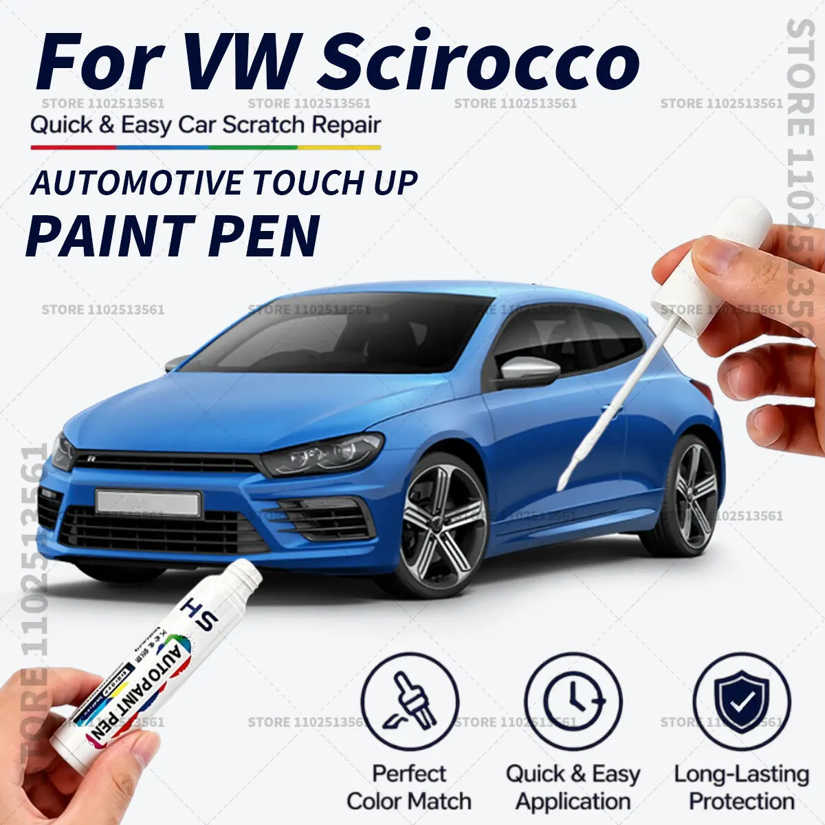 For VW Scirocco White Black Red Quick Dry Car Touch Up Paint Pen Auto Scratch Repair Brush for Paint Chips Scratches and Scuffs