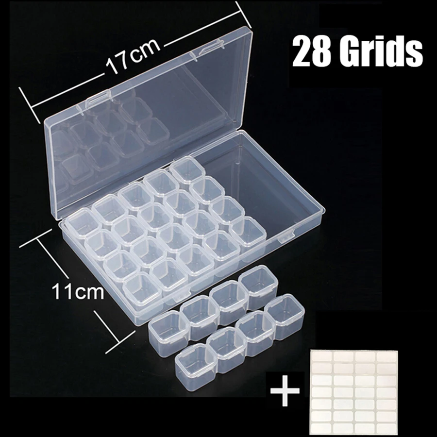 28/56 Girds Adjustable Plastic Storage Box With Label Sticker For Jewelry Nail Art Diamond Painting Accessories Container Boxes