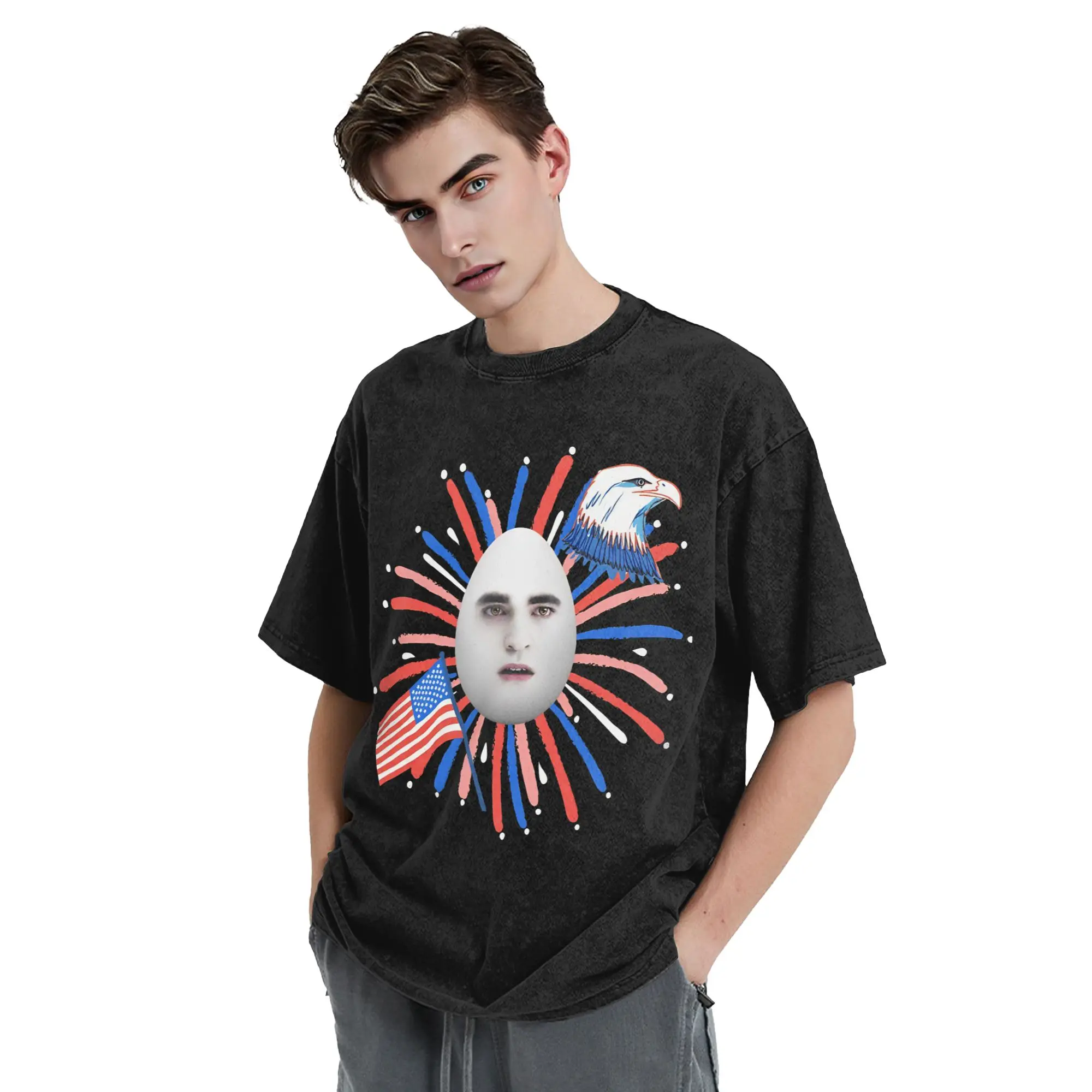 Washed T Shirts Fourth of July Eggward Vintage T-Shirt Street Twilight Edward Cullen Streetwear Summer Tops Tees for Men Women