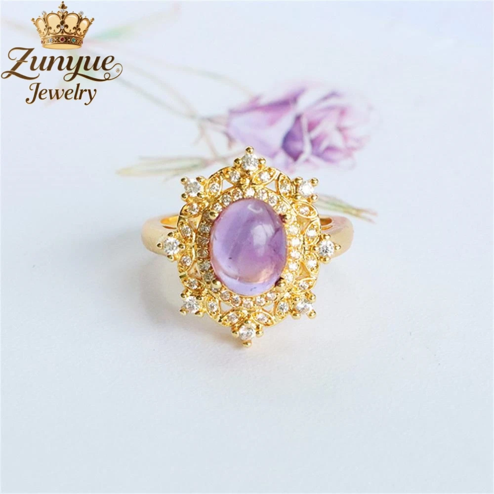 

Natural Amethyst Flower Cluster Diamond Openwork Ring Luxury Quality Fine Fashion Jewelry Exquisite Elegant Popular Charms Gift