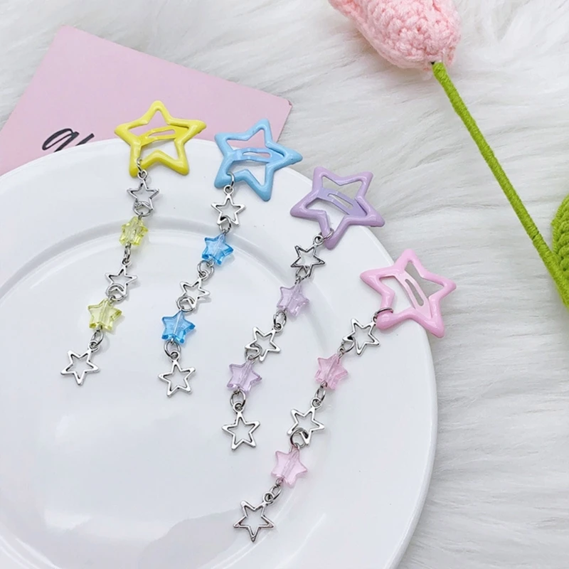 634C Y2K Gothic Star Fringe Metal Hair Clip Women Girls Accessory Punk Hairpin