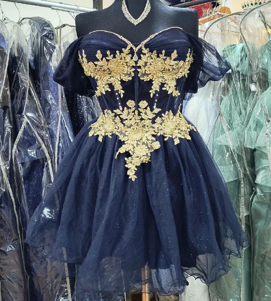 Wspaniałe granatowe dwuczęściowe sukienki Quinceanera ze złotą koronką Vestidos De 15 Quinceañera 2 w 1 Spark Birthday Party Xv Customized