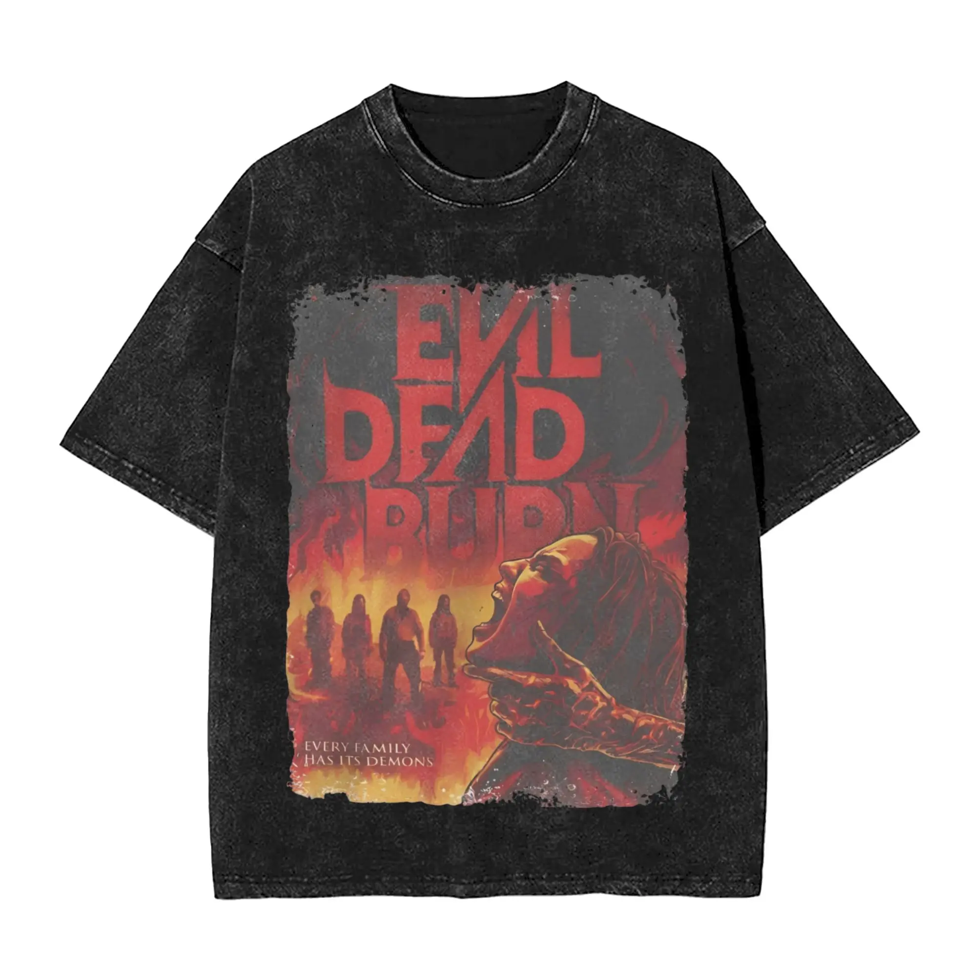 Harajuku Washed Shirt evil dead burn 2026 Outfit Vintage T-Shirts High Street  Streetwear 100% Cotton Summer Tees