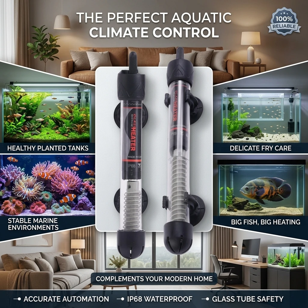 EU Plug Aquarium Heater Automatic Constant Temperature Glass Heating Rod Waterproof With Protective Cover Tank Heating Equipment