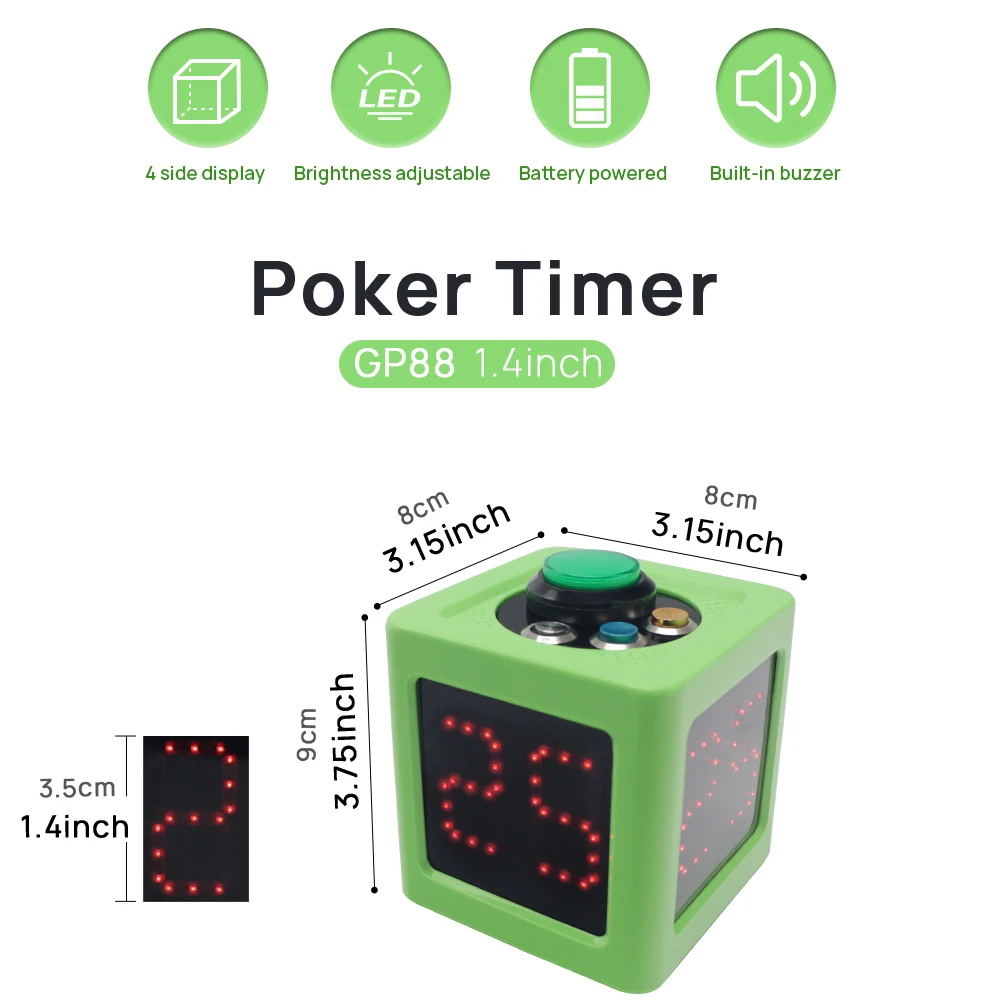 Cube Timer 1.4in 4 Sided Digital Shot Countdown Stopwatch for Private Poker Chess Casinos Shot Timer Game Electronic Timer