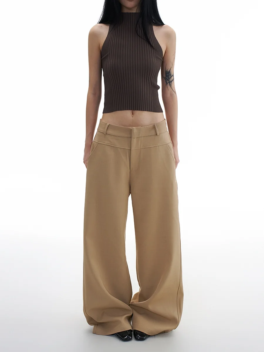 

Хаки, прямые широкие повседневные брюки с высокой талией, утягивающие брюки длиной до пола, женские осенние новые крутые брюки в стиле ретро