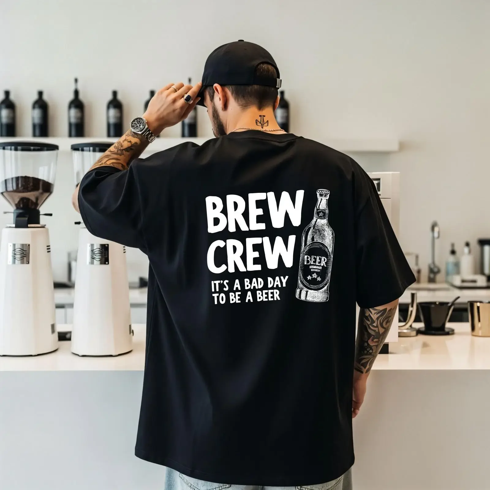 Brew Crew T Shirt for Men Beer Back Print Personalized Stag Party Mallorca 2026 Men's Group Travel vintage Washed