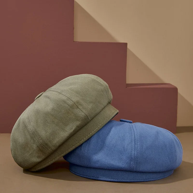 قبعة بيريه كلاسيكية من القطن للنساء، قبعة رسام كلاسيكية عصرية، قبعة موزع الصحف للربيع والصيف، تصوير في الشوارع في الهواء الطلق