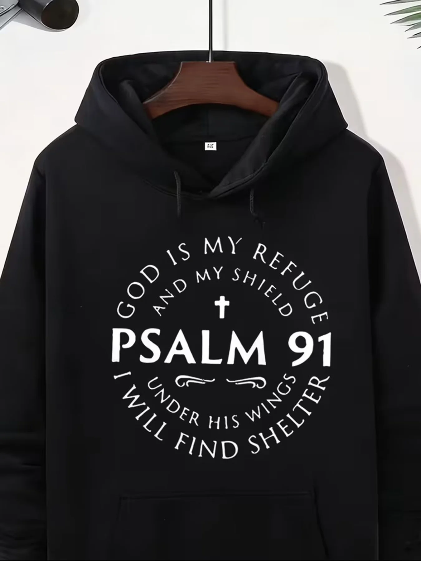 Men Streetwear Hoodie Christian Religious Psalm 91 God Is My Refuge And My Shield Print Graphic Hoodie for Men Long Sleeve Hoode