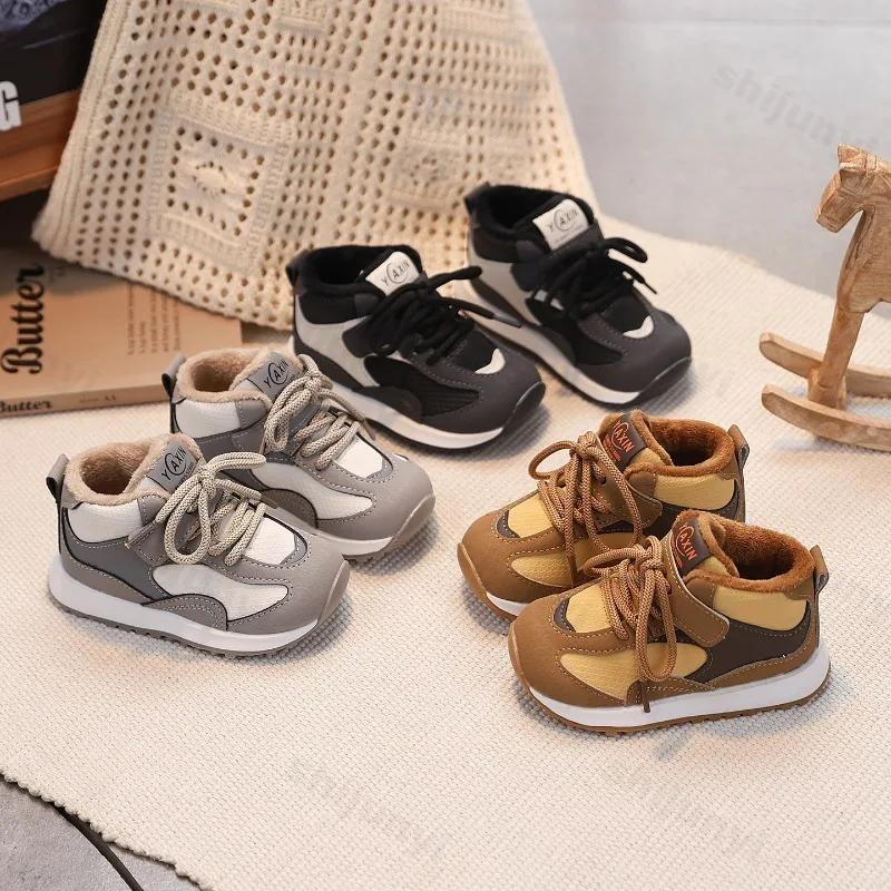 

Детская хлопковая обувь, зима 2024, удобные нескользящие модные уличные ботильоны, теплая плюшевая нескользящая повседневная обувь для малышей