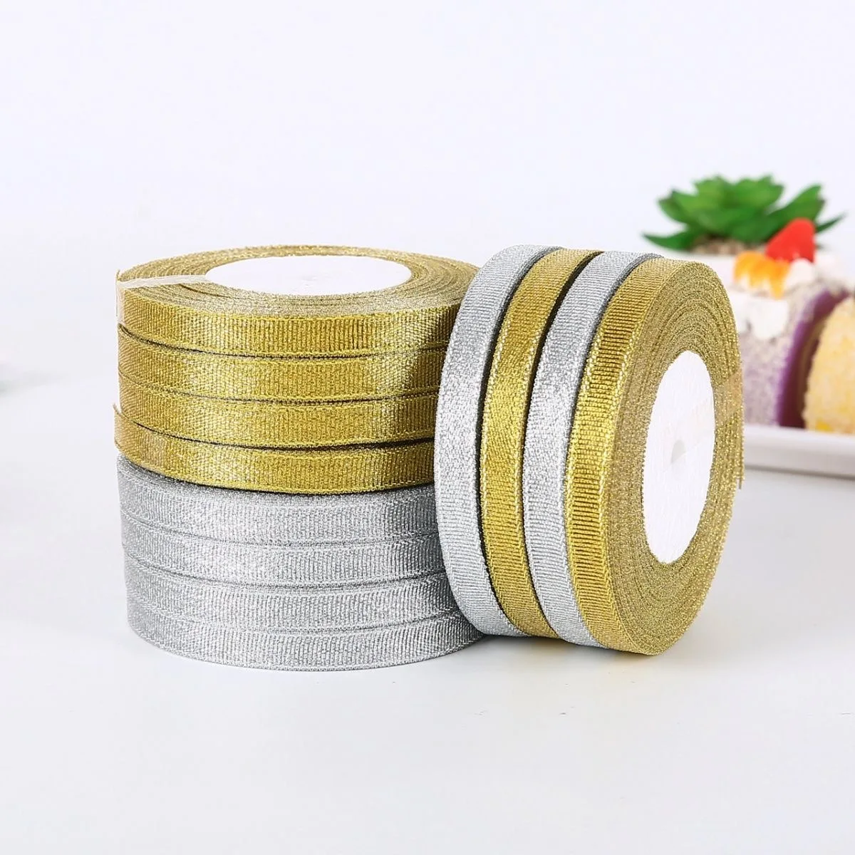 25 Yards/Lot 6mm-40mm Gold Silber Glitzerband für DIY Schleifen, Bastelarbeiten, Geschenkverpackungen, Hochzeits- und Weihnachtsdekoration, Nähzubehör – Detail 7